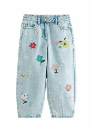 FLORAL EMBROIDERED BALLOON-REGULAR FIT - Blugi drepți - light blue denim