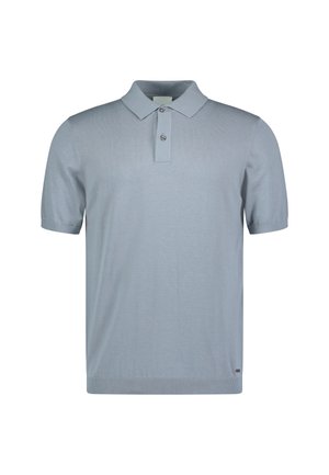 Hellblauses Poloshirt mit kurzen Ärmeln aus glattem Stoff, mit Kragen, dreiknöpfiger Leiste und geripptem Saum mit markentypischem Etikett.