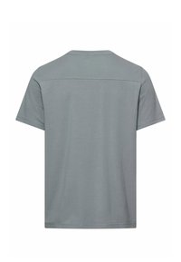 Ensfarvet grå kortærmet t-shirt vist bagfra med synlige sømdetaljer tværs over skuldre og ærmekanter.