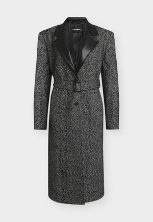 KARL LAGERFELD, FAUX LEATHER TRIMMED COAT - Manteau d'hiver - black/grey melange