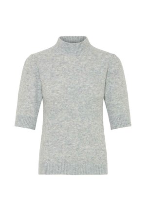 Lichtgrijze korte mouw turtleneck trui van zachte, gestructureerde breigoed. Heeft ribgebreide manchetten en een ribgebreide halslijn.