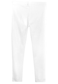 Weiße Baumwollleggings mit glatter Textur, körpernahem Design und elastischem Bund. Keine Muster oder Akzente sind sichtbar.