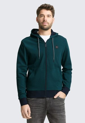 Sweater met rits - navy green yarn dye stripe