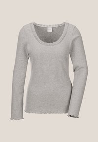 Grijze longsleeve shirt van ribstof, met een scalloped halslijn en zoom, met een gladde textuur en een strakke pasvorm.