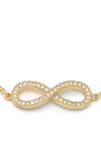Collier infini en or avec un design en métal poli orné de petits cristaux clairs le long de l'extérieur, et doté d'une texture lisse.