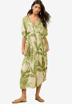 PRINTED KIMONO DRAWSTRING V-NECK - Day dress - green palm