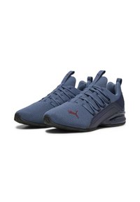 Scarpe da atletica blu navy con tomaia in mesh testurizzato, design con lacci elastici, tacco rinforzato e suola in gomma con ammortizzazione ad aria.