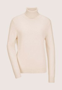 Pullover coltrui in zacht crèmekleurig materiaal. Beschikt over een geribbelde kraag en manchetten, een relaxte pasvorm en een gladde textuur. Geen patronen of accenten.