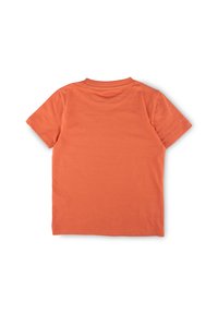 Short-sleeve t-shirt in a solid burnt orange color, featuring a round neck and a smooth cotton texture. No visible graphics or patterns.