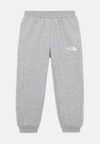 Pelēkas sporta bikses, izgatavotas no mīkstas kokvilnas maisījuma auduma. Tām ir elastīga josta, elastīgi potītes un neliels balts logotips augšējā kājā.