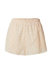 Lichte perzik korte broek met een textuurstof met witte stippen, een elastische tailleband en een losse pasvorm voor comfort.