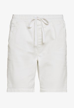 Shorts blancs décontractés avec ceinture élastique et cordons à nouer à l'avant, avec poches latérales et un design épuré et simple.