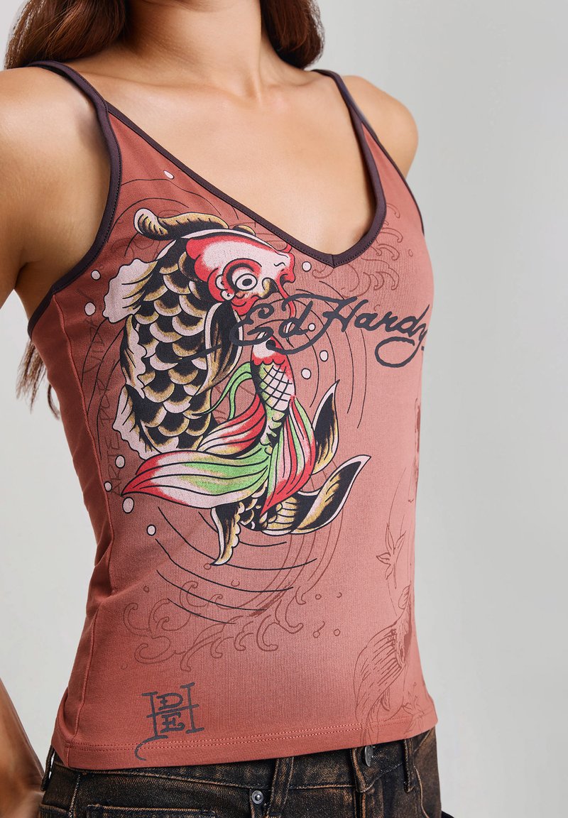 Ed Hardy WOMENS KOI POND FITTED VEST TOP - Top - tobacco/cognac 