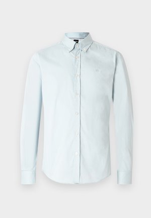 Lichtblauw, lange mouwen, knoopsluitingshemd met een button-down kraag en een klein geborduurd logo op de linkerborst.