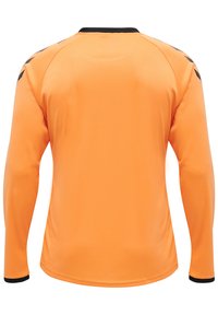 Målmanströja med långa ärmar i stark orange med svart krage och axelaccenter; mjuk textur och atletisk passform.