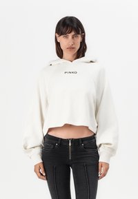 Pinko MEDIOCRE MAGLIA FELPA RICAMO LOGO  A FILO - Bluză de molton - bianco latte di cocco
