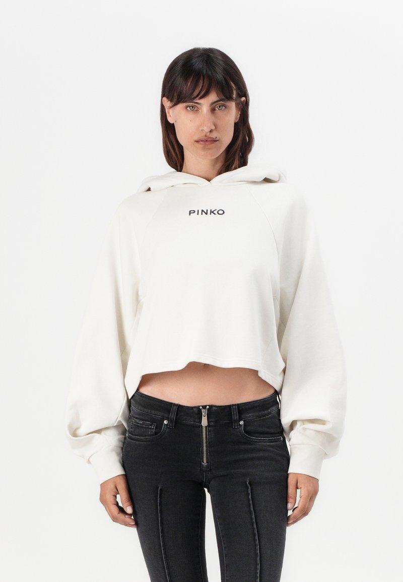 Pinko MEDIOCRE MAGLIA FELPA RICAMO LOGO  A FILO - Bluză de molton - bianco latte di cocco