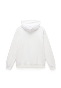 Felpa bianca con cappuccio, maniche lunghe, texture liscia e polsini ed orlo elasticizzati. Il design presenta una semplice e pulita vista posteriore.
