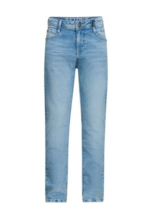 Lichtblauwe denim jeans met een slim fit, vijf-pocket ontwerp, gestikte details en een metalen knoopsluiting.