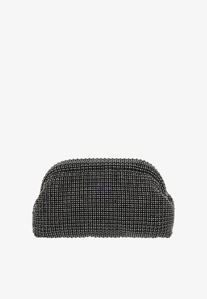Czarna pleciona kopertówka z metalicznymi akcentami. Okrągły kształt, teksturowana powierzchnia i zebrany wierzch. Kompaktowy design, idealny na wieczór.