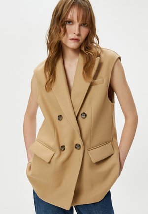 POCKET DETAIL BUTTONED DOUBLE BREASTED - Waistcoat - camel