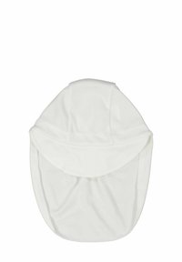 Vit hatt med en rund, mjuk krone, bred brätte och samlad baksida för en lös passform. Tillverkad av ett lätt, ventilerande tyg.