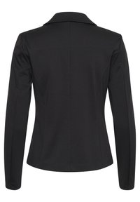 Schwarze taillierte Blazerjacke mit langen Ärmeln, Reverskragen und strukturierter Silhouette. Glatte Textur und minimalistisches Design, ohne sichtbare Beschläge.