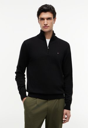 Tommy Hilfiger QUARTER ZIP MOCK NECK JUMPER - Pulover - black