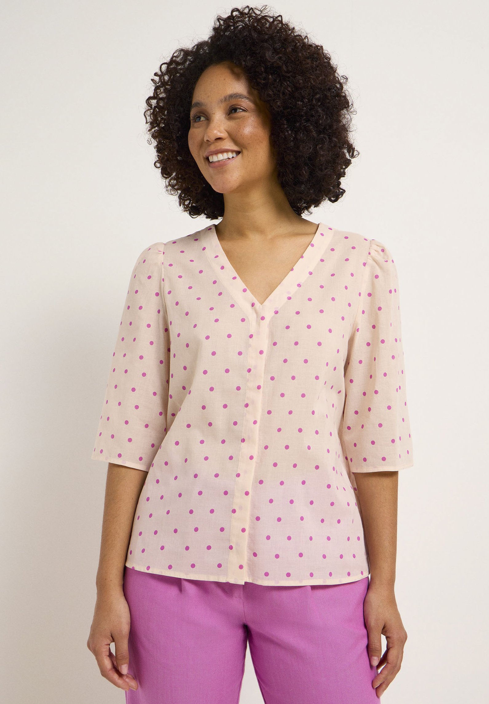 pink polka dot top