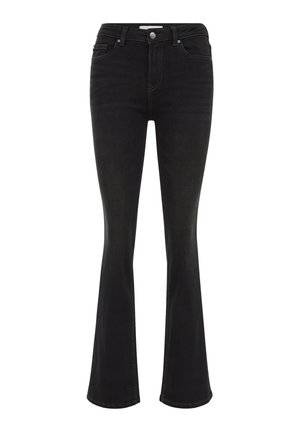 Svarta utsvängda jeans i denim, med hög midja, standard femfickorsdesign och sömdetaljer längs sömmarna.