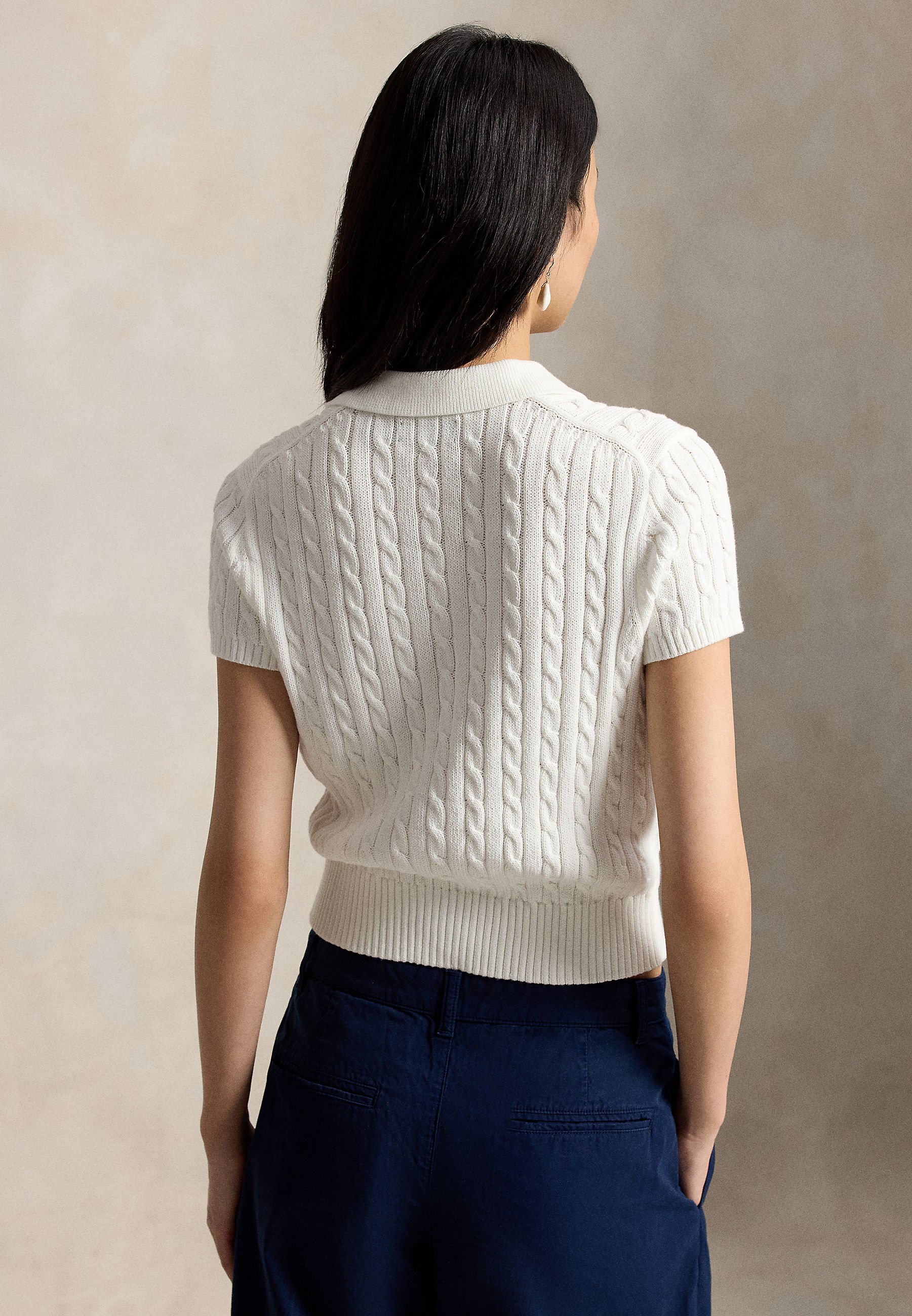 Polo Ralph Lauren CABLE-KNIT COTTON CROPPED POLO SHIRT - Polo