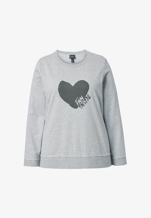 Felpa a maniche lunghe grigio chiaro con una grafica a cuore grigio scuro e la parola "FANTASTIC" inclinata all'interno del cuore sul davanti.