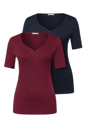 Street One, T-SHIRTS WITH HEART NECKLINE IN A PACK OF 2 - T-shirt basique - shadowed navy truffle red