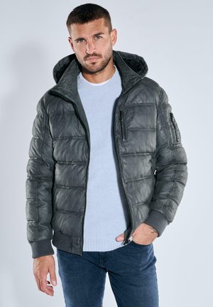 MIT ABNEHMBARER KAPUZE - Lederjacke - mittelblau