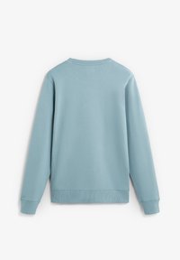 Sudadera azul claro de manga larga, con puños acanalados y cuello redondo. Textura suave y diseño minimalista, sin marcas visibles.