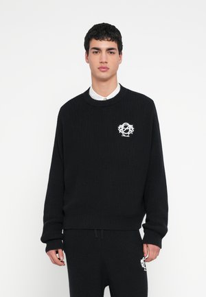 EMBROIDERY CREW NECK - Neule - black