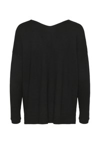 Maglione nero a pullover con scollo a V, maniche lunghe e vestibilità morbida. Realizzato in un morbido materiale a maglia con polsini e orlo rigati.