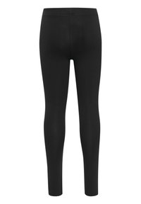 Leggings noirs présentant une texture douce, une taille haute et un design ajusté. Aucun motif visible ni détail de quincaillerie.