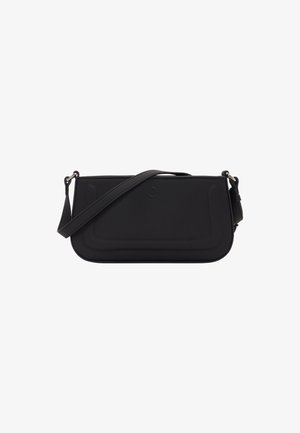 Sort crossbody taske lavet af glat syntetisk materiale. Har en afrundet form, fladt design og justerbar rem. Minimalistiske accenter.