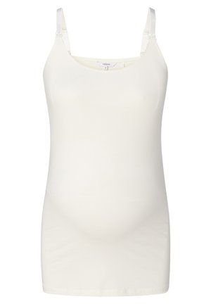 Zwangere tanktop in crème, gemaakt van een soepele stof, met verstelbare bandjes en een rekbaar ontwerp voor comfort.