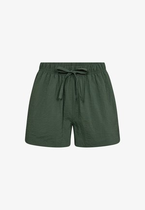 Grønne shorts lavet af tekstureret stof med elastisk talje og justerbar snor. Har en løs pasform og enkelt design.