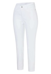 Witte jeans van lichtgewicht stof met een slim fit, voorzien van een haaksluiting aan de voorkant en klassieke zakken. Soepele textuur met een minimalistisch ontwerp.