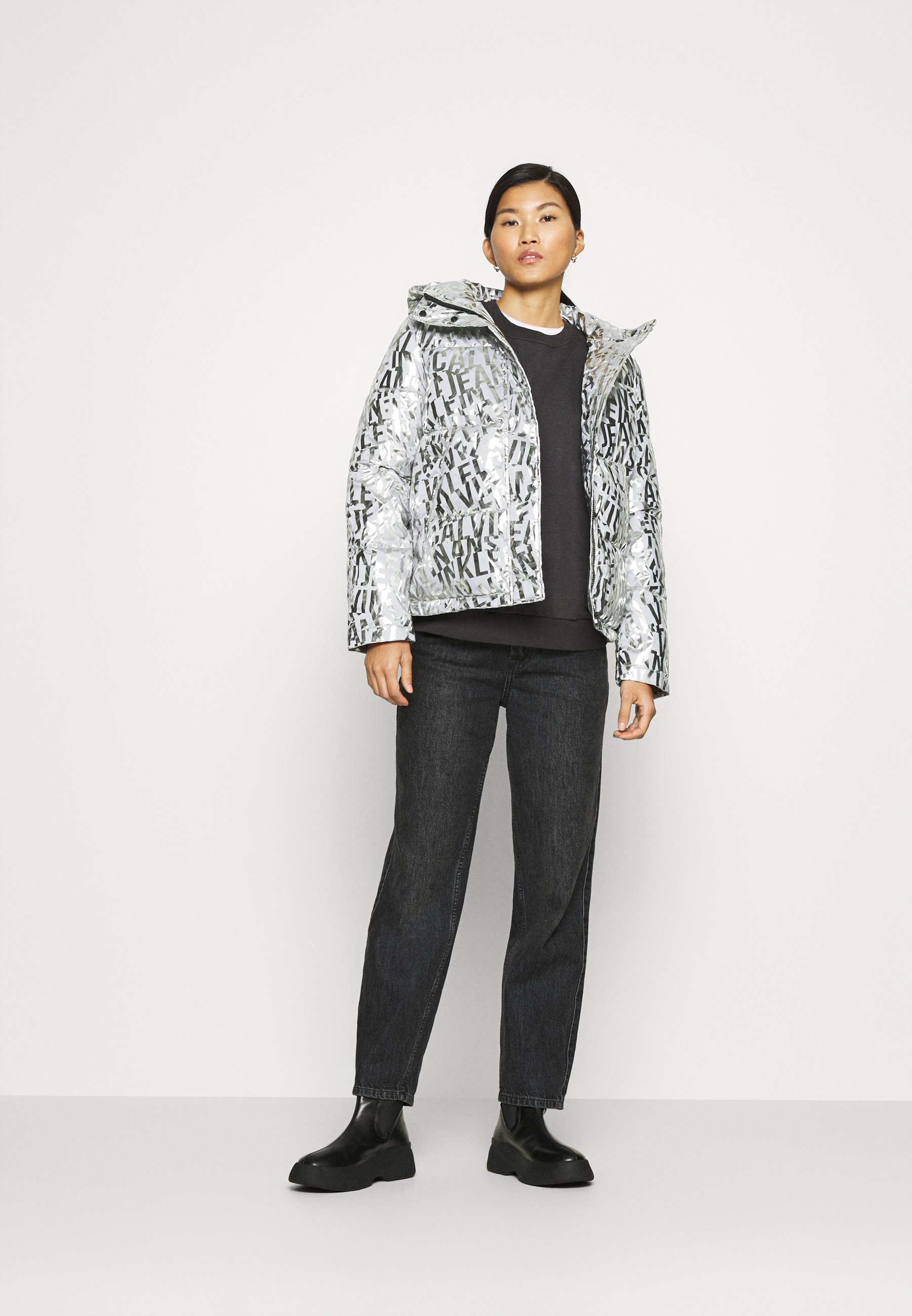 calvin klein silver puffer jacket