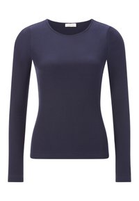 Maglietta a maniche lunghe blu navy con scollatura rotonda e vestibilità slim. Realizzata in un materiale morbido, presenta una finitura testurizzata e maniche su misura.