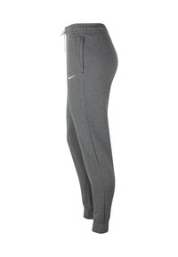 Grijze joggerbroeken met een elastische tailleband, trekkoord, zijzakken en een klein wit logo op de linkerdij. Zachte, gestructureerde stof.