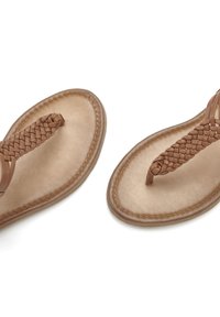 Geflochtene Ledersandalen in Braun. Glatte, runde Sohlen in neutralem Farbton, ausgestattet mit einem geflochtenen Riemen für einen sicheren Halt.