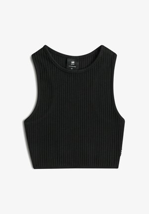 Czarny prążkowany krótki top bez rękawów z okrągłym dekoltem i metką G-Star Raw wewnątrz kołnierza, rozmiar 12.