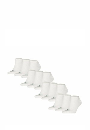 Chaussettes de cheville blanches, en mélange de coton, avec une texture douce et un design simple. Chaque paire présente un accent bleu clair près de l'échancrure.