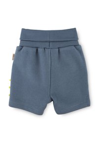 Gray cotton shorts with a ribbed waistband, featuring yellow spikes along the side and side pockets, presenting a casual design.