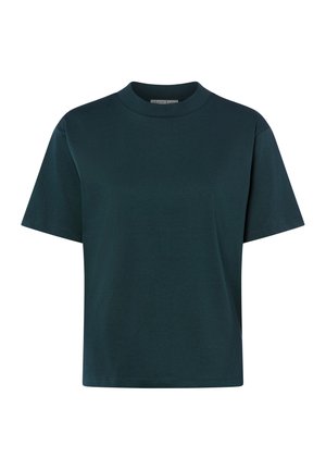 Dark green short-sleeve crew neck t-shirt with a relaxed fit and plain design on a white background.
